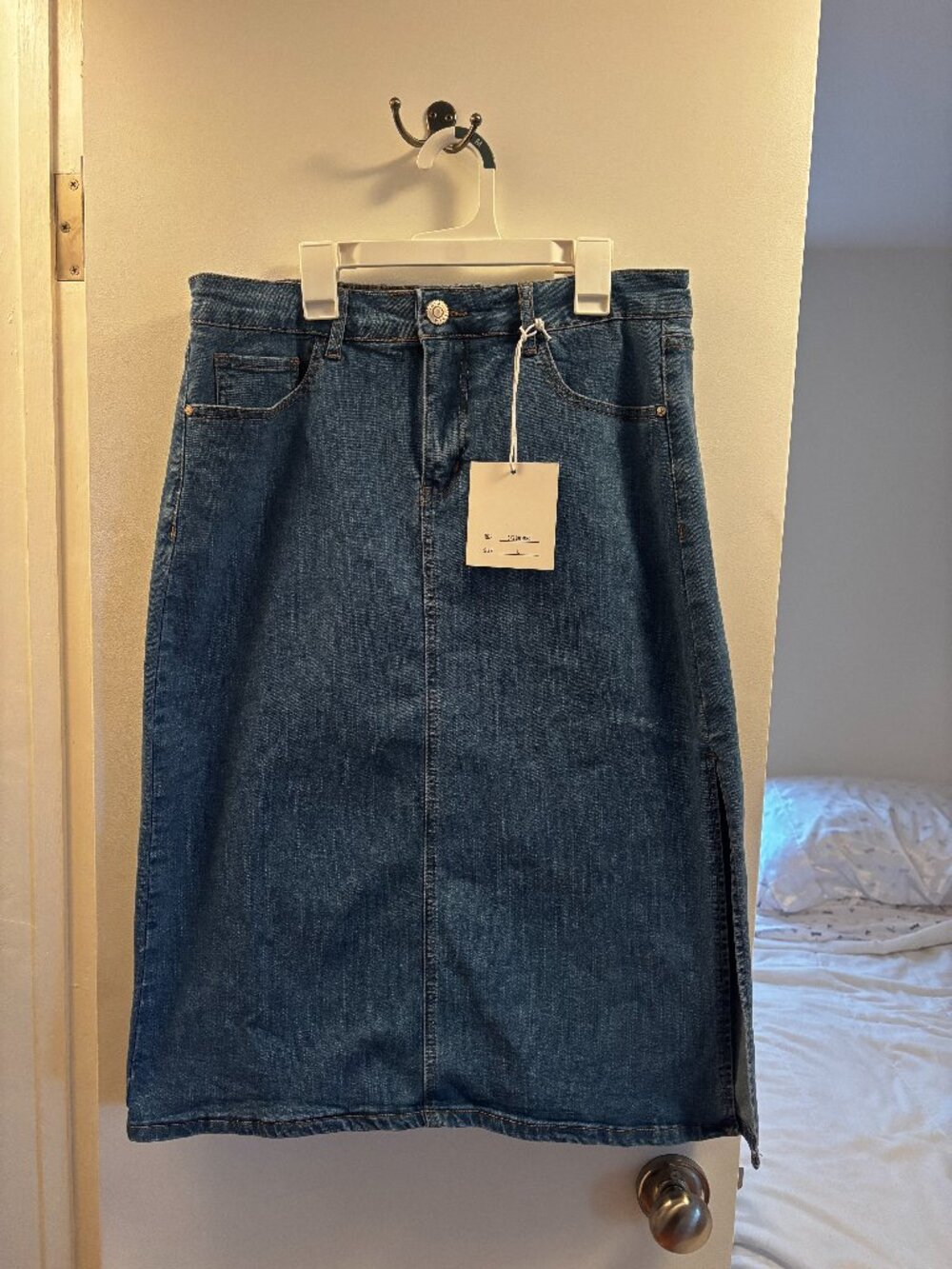 TALA Classic Blue Denim Midi Skirt Size Large NWT